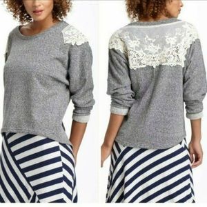 Anthropologie Crop XS Sweater High Low Boho Lace Sweatshirt